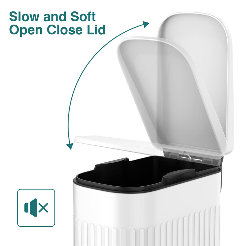 White Stainless Steel Slim Rectangular Pedal Trash Can for Kids