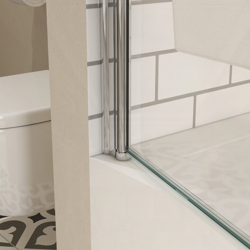 Bath tub Pivot shower screen, with 1/4" tempered glass and towel bar, Chrome