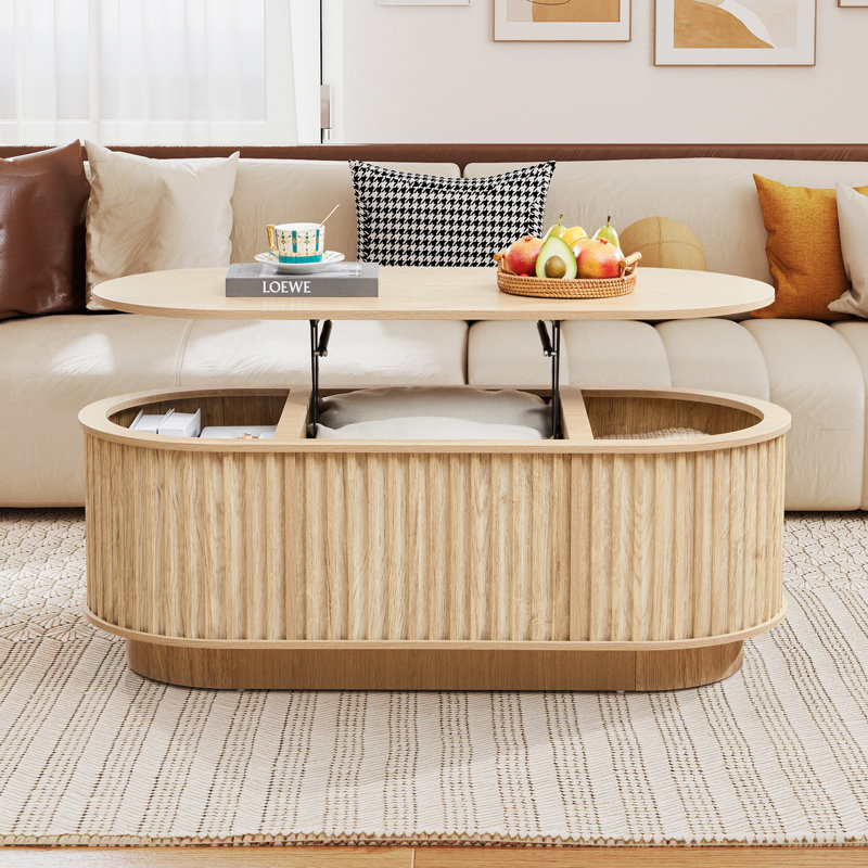 43.3"W Lift Top Coffee Table With Storage, Natural