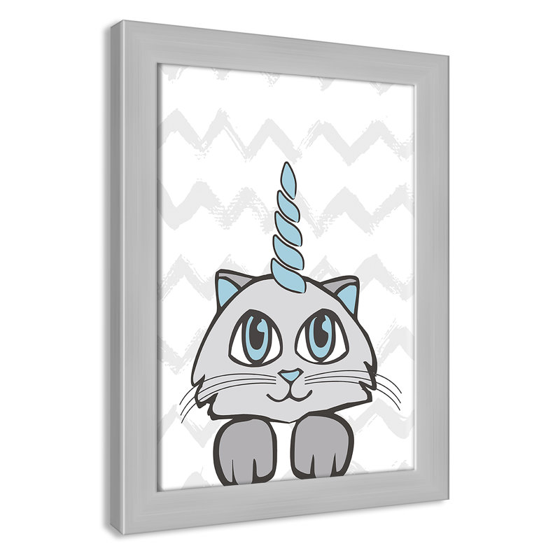 Caticorn II, art encadré, H 14 po x l 10 po x P 0,63 po, Cadre argenté
