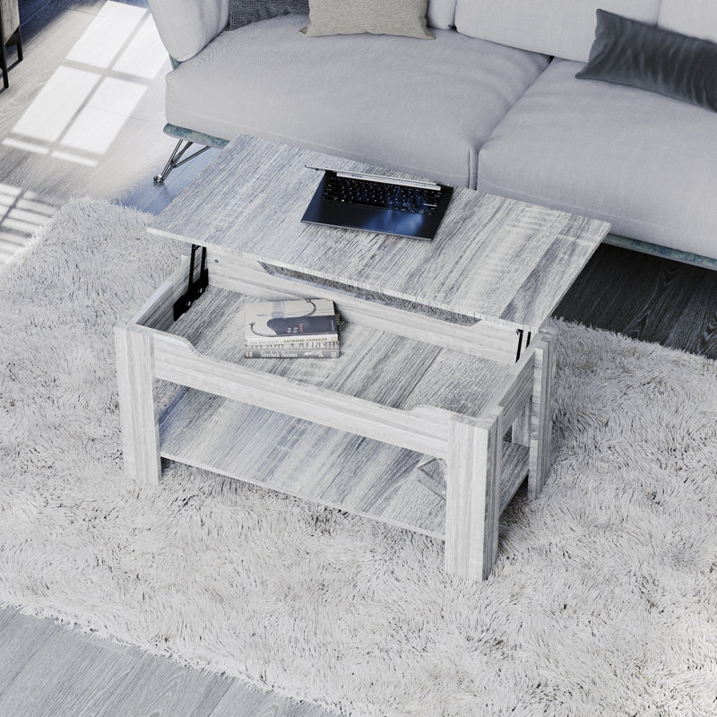 Anavictoria Lift Top Four Leg Coffee Table with Storage, Grey Wood, Grey Wood