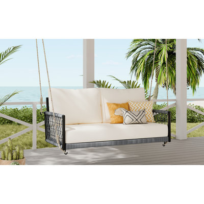 Balançoire d'extérieur Weather avec coussin et oreiller - Beige, élégante, en corde souple