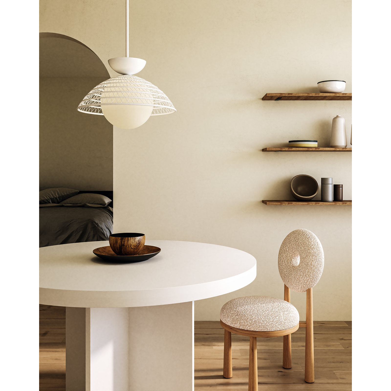Byrone Single Light Rattan Steel Pendant, White