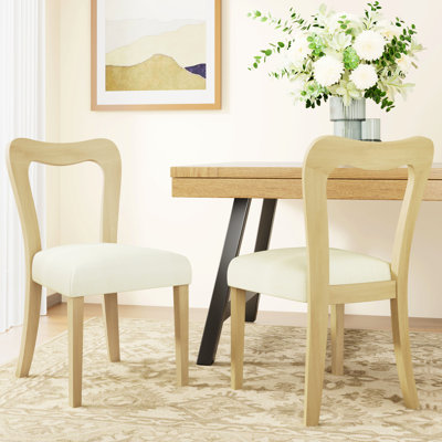 Chaises de salle à manger sans accoudoirs, de 2 places en bois de frêne et beige, sièges rembourrés aux lignes épurées et confortables, structure en bois d'hévéa, accoudoirs larges sans accoudoirs de 22,54 po de hauteur, arrondis, confortables de 35,51 po de hauteur