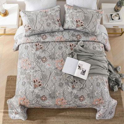 Floral Quilt Set Queen Size,  Botanical Queen Bedspread Bedding Sets Soft Lightweight Microfiber Flower  Coverlet Set 3 Pieces For All Season