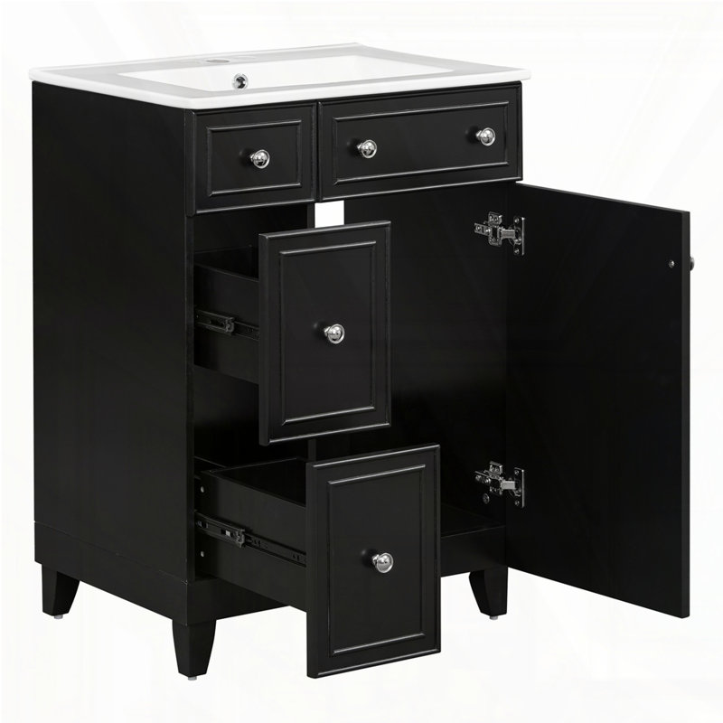 Meuble-lavabo 24 po avec lavabo en céramique, Noir, Argent