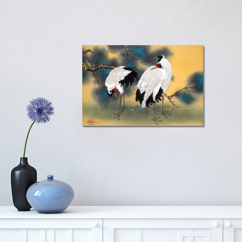 Morning Cranes - Painting on Canvas, Wrapped Canvas, 30.48 cm H x 45.72 cm W