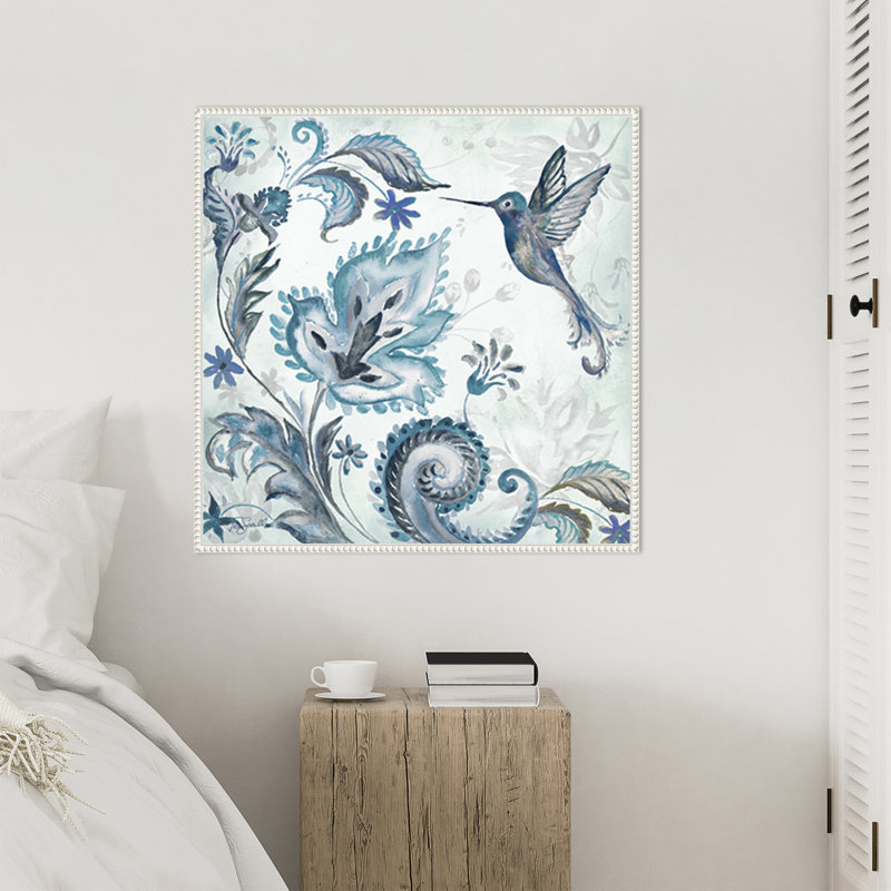 «Watercolor Boho Blue Hummingbird II» par Tre Sorelle Studios, reproduction d'art sur toile encadrée, H 30 po x l 30 po
