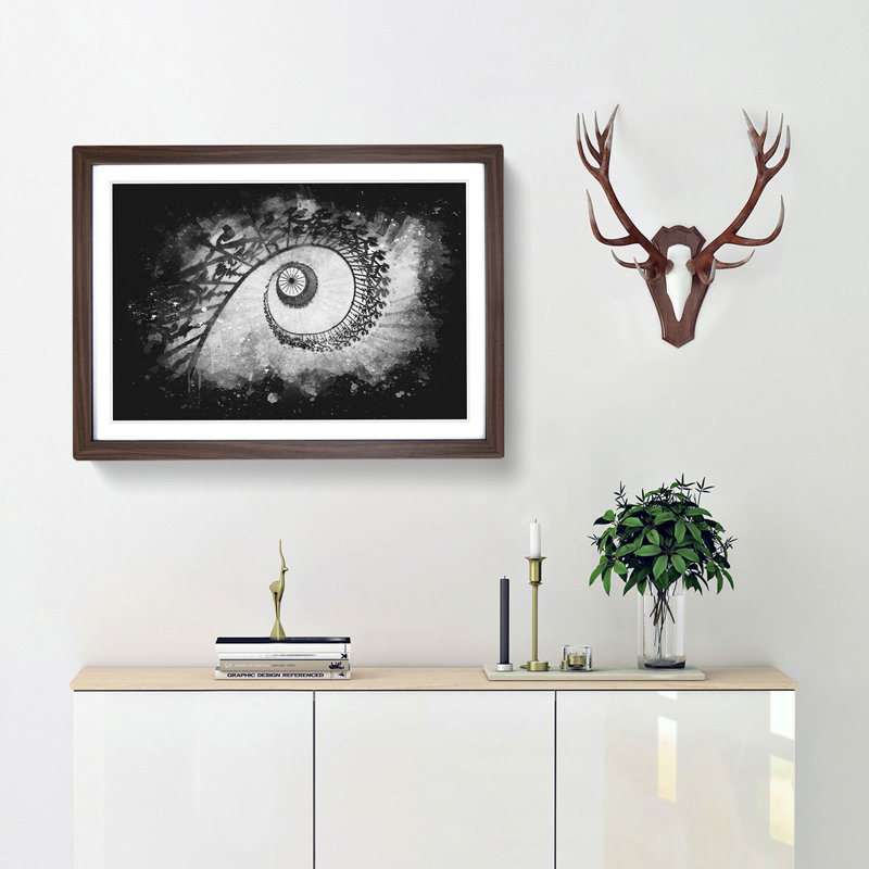 Spiral Staircase - Picture Frame Graphic Art, 33cm H x 45cm W x 2cm D, Walnut Framed