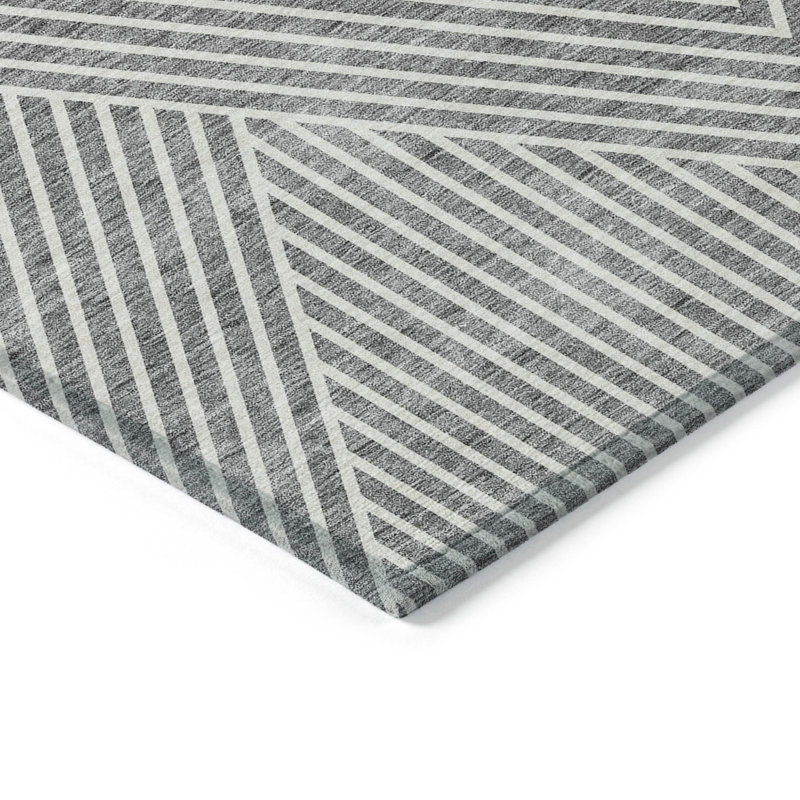 Tapis extérieur lavable à motif géométrique gris et ivoire 10 pi x 14 pi
