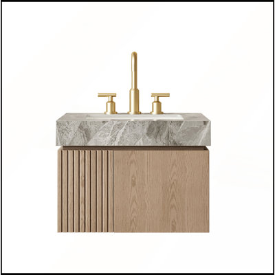 Meuble-lavabo 24 po avec lavabo en céramique, 3 trous de robinet pré-percés, finition grain de bois Heidelberg