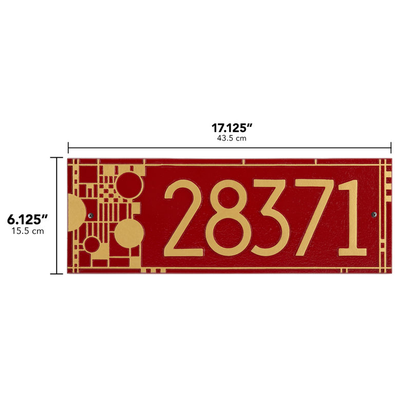 Frank Lloyd Wright Coonley, plaque moderne, standard, 1 ligne, Doré, Oui, Rouge / doré