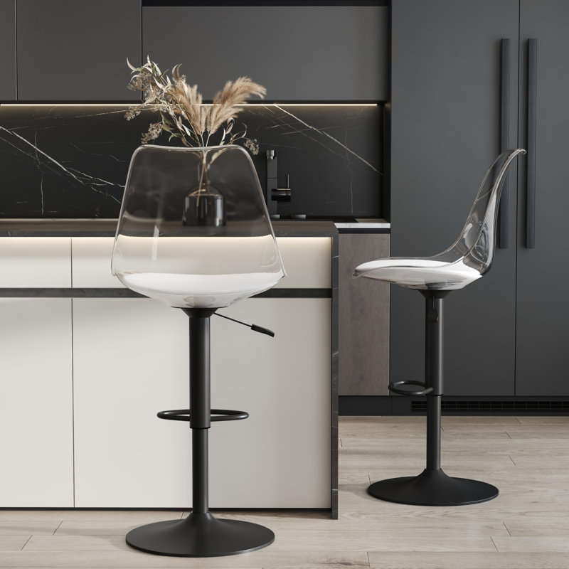 Modern Bar Stools Set Of 2, Adjustable Counter Height Bar Stools With Back For Kitchen & Bar, Black