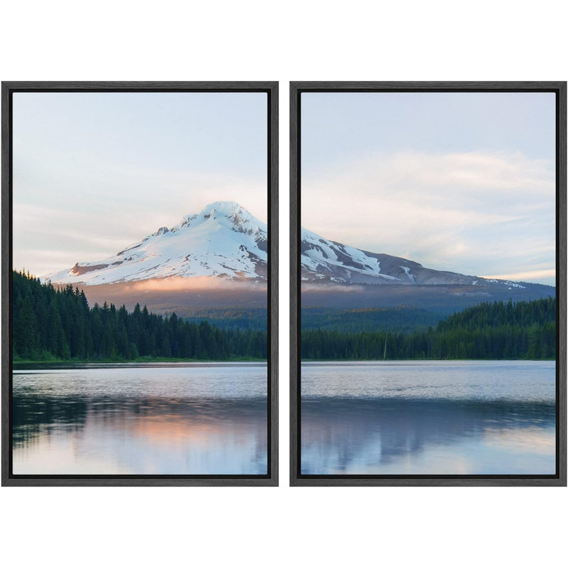 Hiver, neige, ciel pastel, montagne, lac, forêt, paysage naturel, photographie, décor, Noir, H 36 po x l 24 po