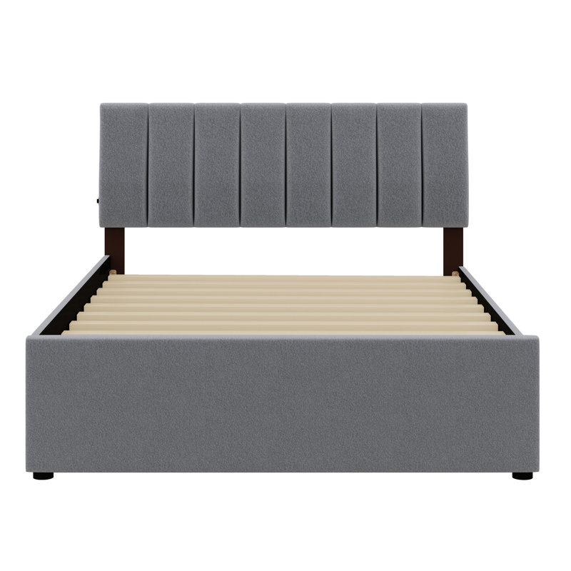 Upholstered Platform Bed With Trundle, Gray