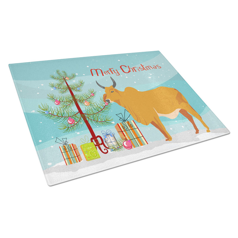 Caroline's Treasures Tempered Glass Zebu Indicine Cow Christmas Cutting Board