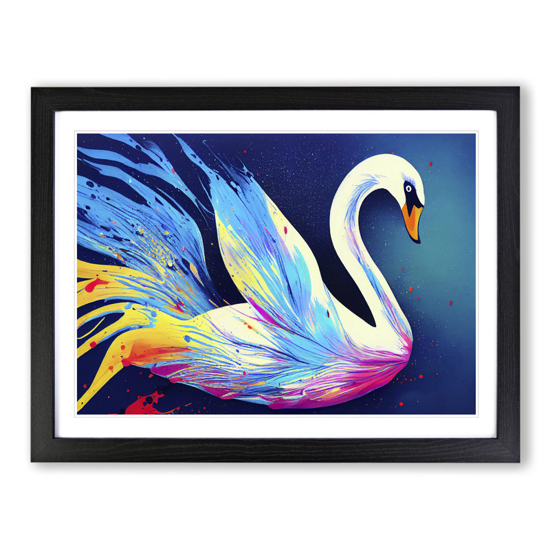Swan Splash Vol.6 Abstract - Single Picture Frame Painting, Black, 46cm H x 64cm W x 2cm D