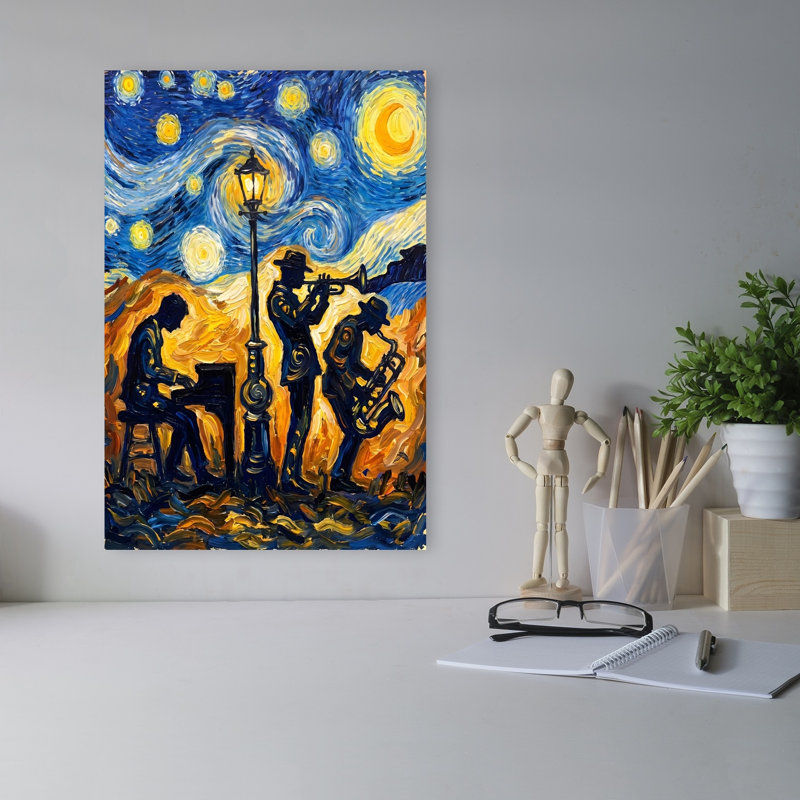Jazz Under The Stars Abstract Contemporary Horse Landscape Nature Wall Art Print by HUGO - Wrapped Canvas Print