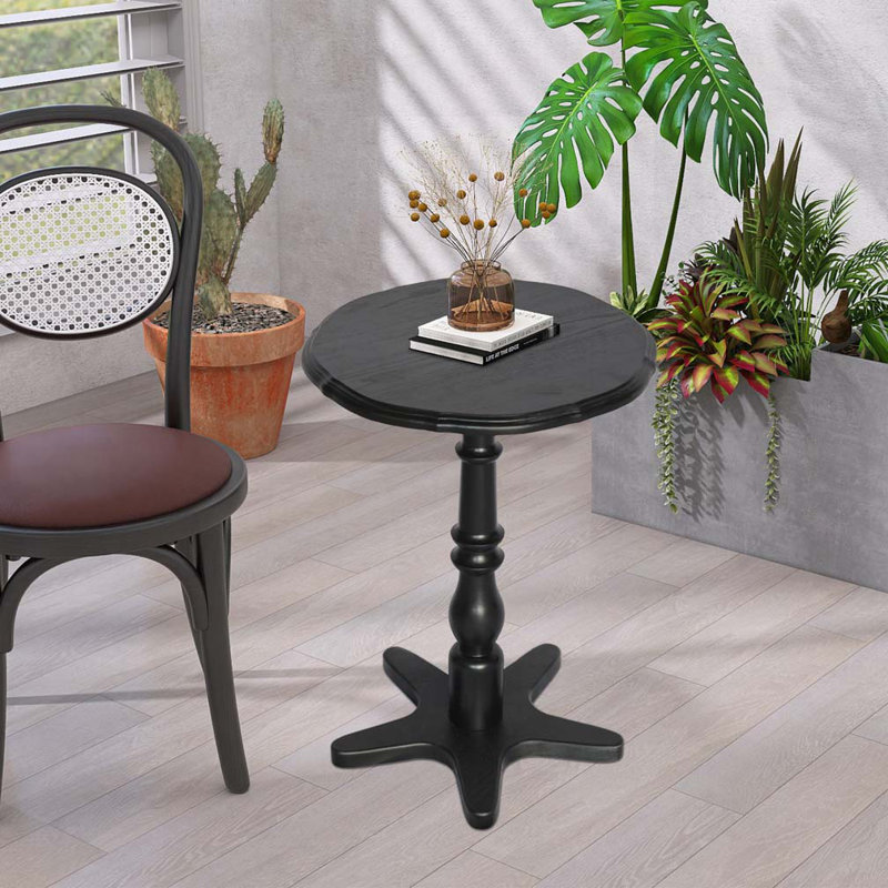 Petite table de bout ronde de 15,75 po, tables basses à piédestal en bois, table de chevet d'appoint rétro pour le salon, la chambre à coucher et le vestibule (noir)