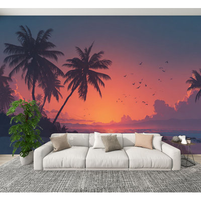 Papier peint auto-adhésif Hawaiian Beach Sunset Palm Tree