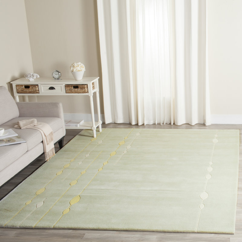 Tapis vert en laine touffeté et fabriqué à la main à motif abstrait Candelo, Rectangle 9 pi 6 po x 13 pi 6 po