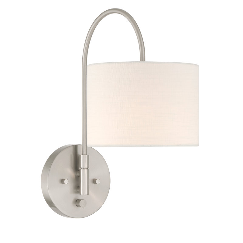 Hunter Horizon 1 Light Large Brushed Nickel and White Linen Plug-In Wall Sconce Light Fixture, Brushed Nickel