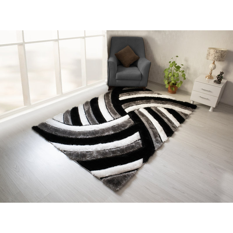 Tapis blanc / noir / gris en polyester Dequana, Rectangle 5 pi x 7 pi