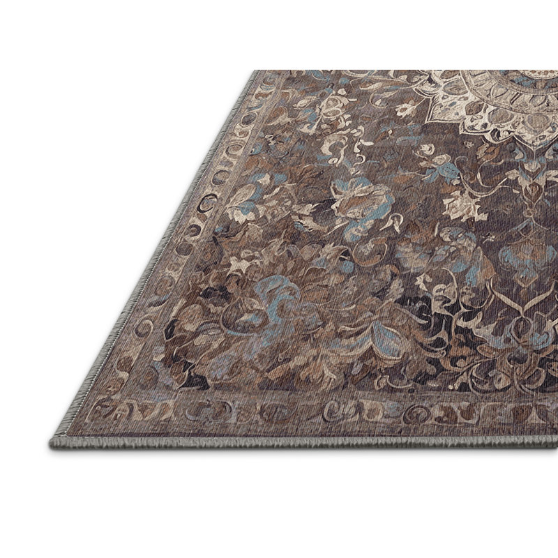 Machine Washable Gray Area Rug, Rectangle 3' x 5'
