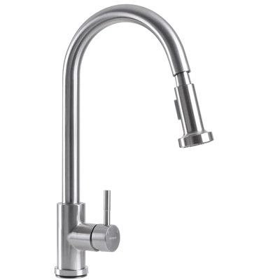 Robinet de cuisine à poignée simple en acier inoxydable avec douchette extractible