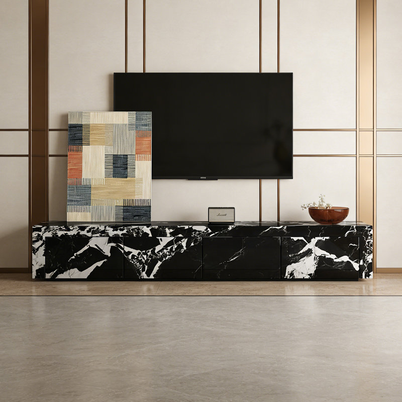 Meuble télé Minimalisme, H 13,77 po x L 78,74 po x l 15,74 po, Noir / blanc
