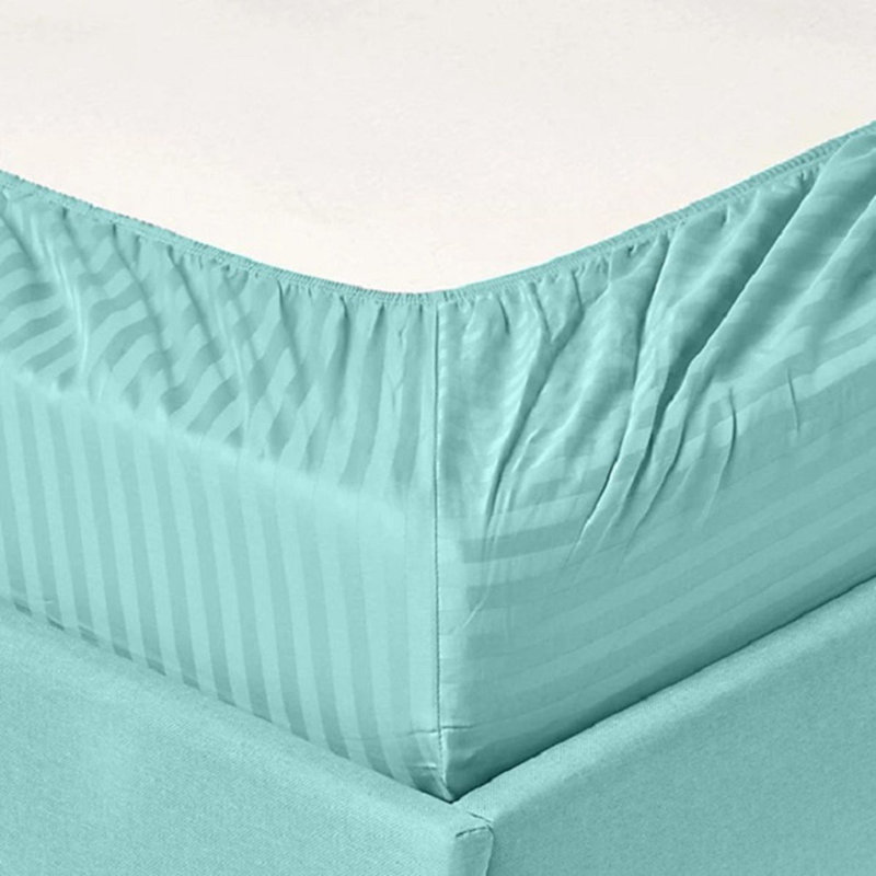 Ensemble de draps en coton de qualité égyptienne 600 fils, Très grand + deux taies d'oreiller très grandes, Aqua Stripe