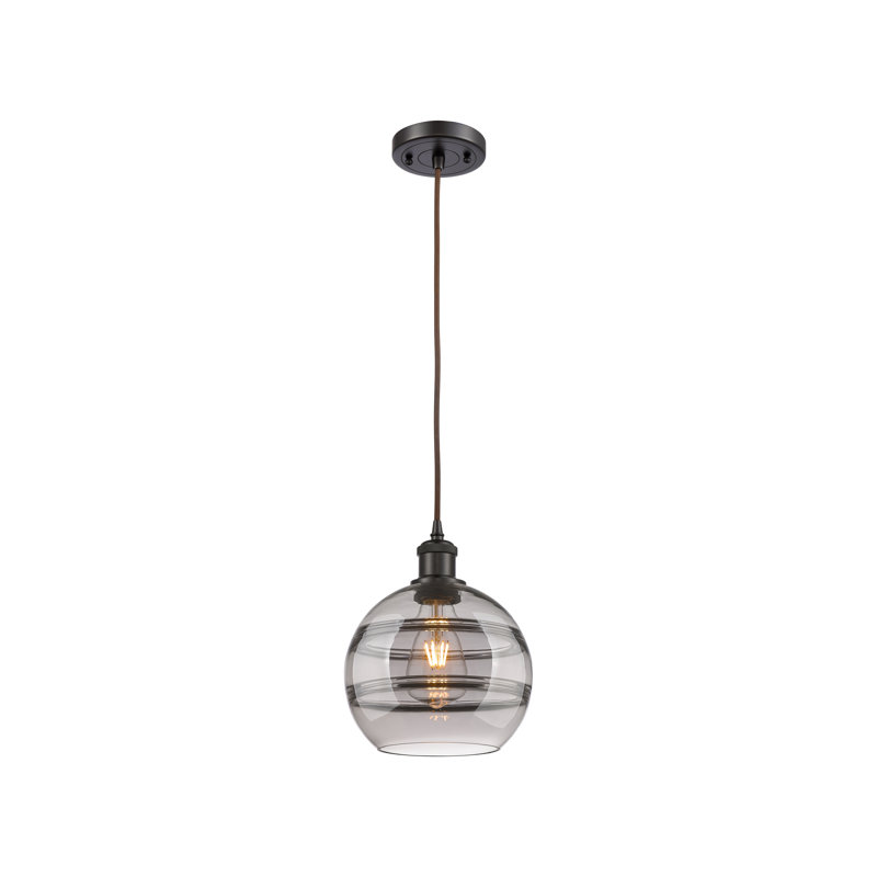 Luminaire suspendu 1 lumière Ballston Natick, H 9,88 po x l 8 po x P 8 po, Gris fumée clair, Bronze huilé
