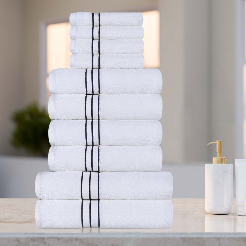 Hotel Turkish Cotton 10-Piece Towel Set, Ultra-Plush & Luxury Weight, Navy Blue