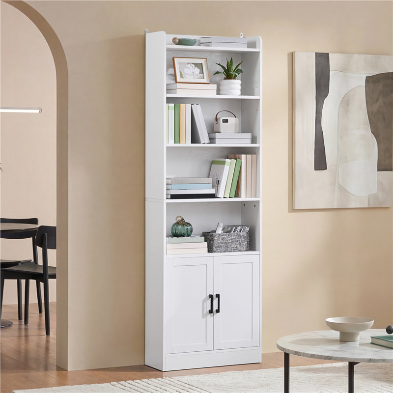 Modern 183cm H X 60cm W  Standard Bookshelf with Open Shelf and Cabinet , White