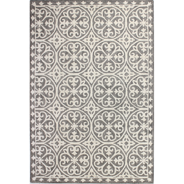 Lauring Geometric Handmade Tufted Wool Light Gray/Taupe/White Area Rug