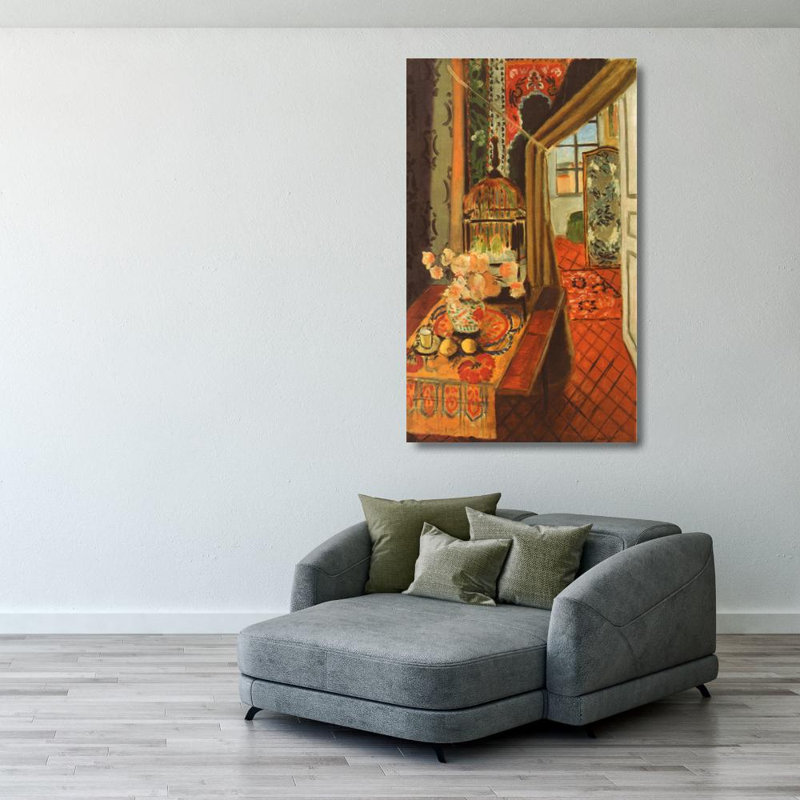Intérieur, fleurs et perruches, 1924, H 40 po x l 24 po