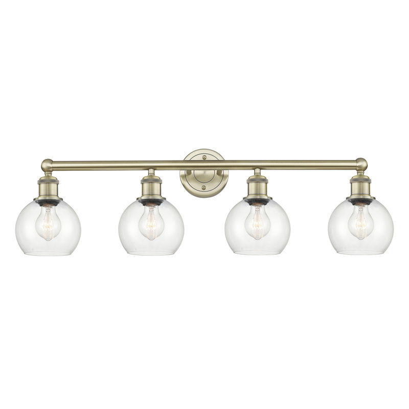 Éclairage pour meuble-lavabo 4 lumières 33 pouces Cambria, Transparent, Laiton antique
