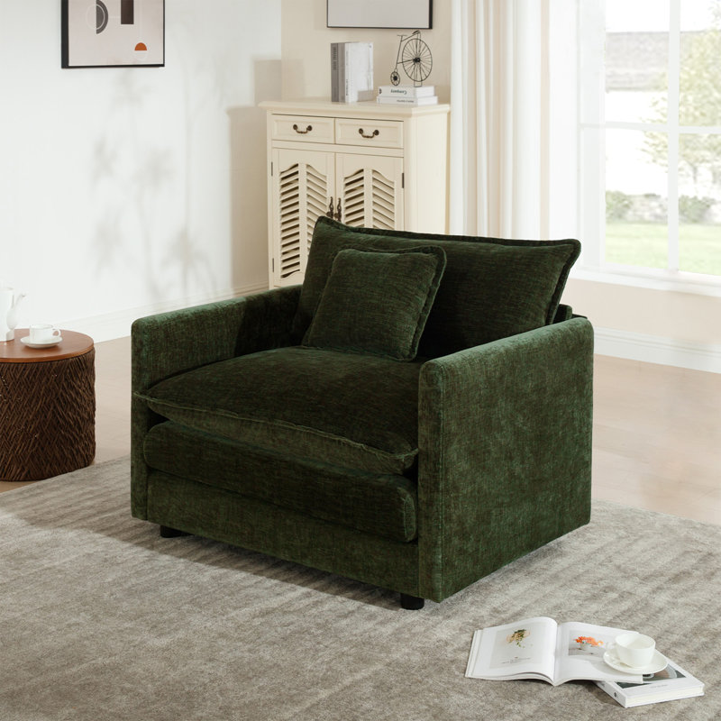 Upholstered Armchair, Chenille Fabric Sofa, For Living Room , Green Chenille