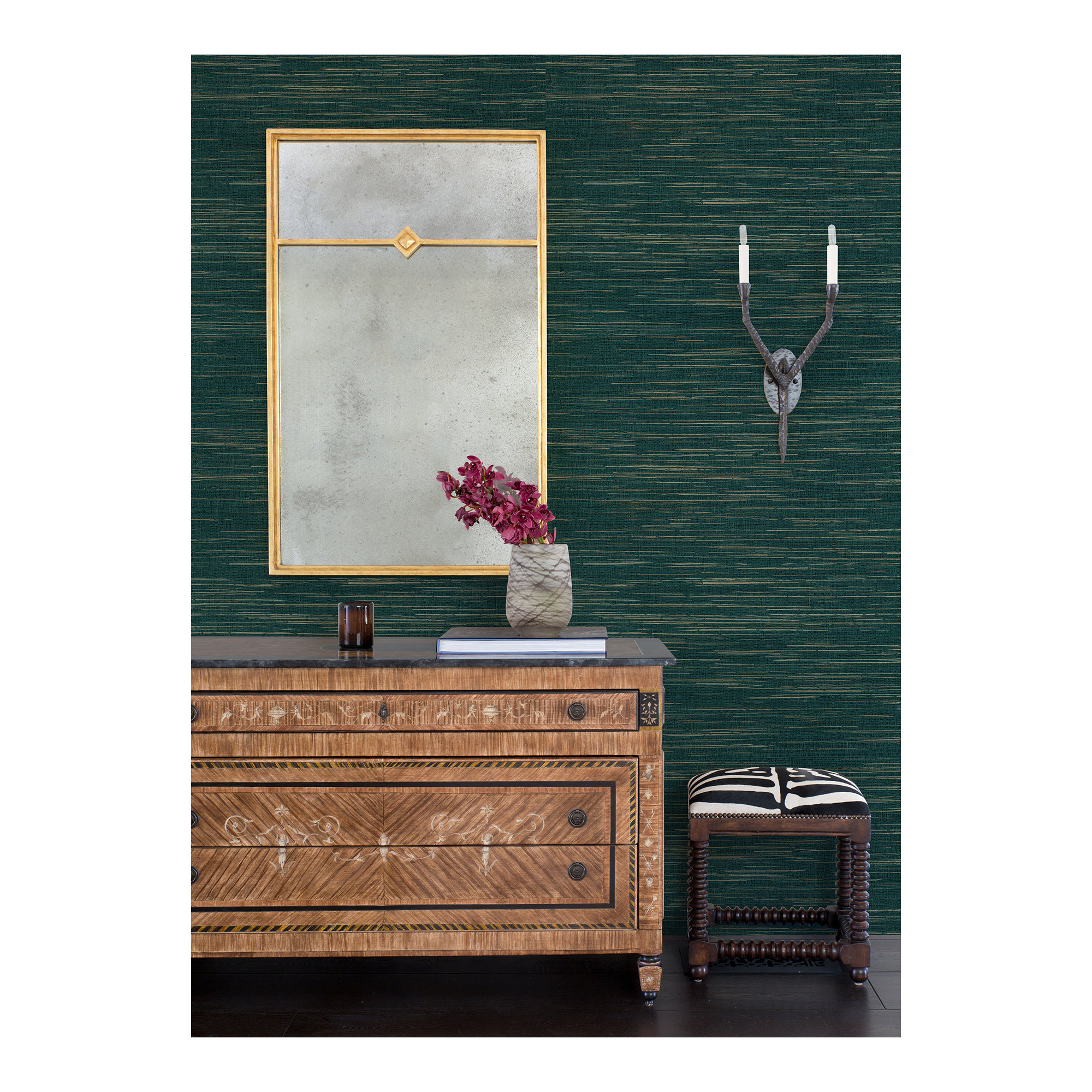 Hamza Modern Grass Cloth Abstract Wallpaper, 20.5" W x 33' L, Teal