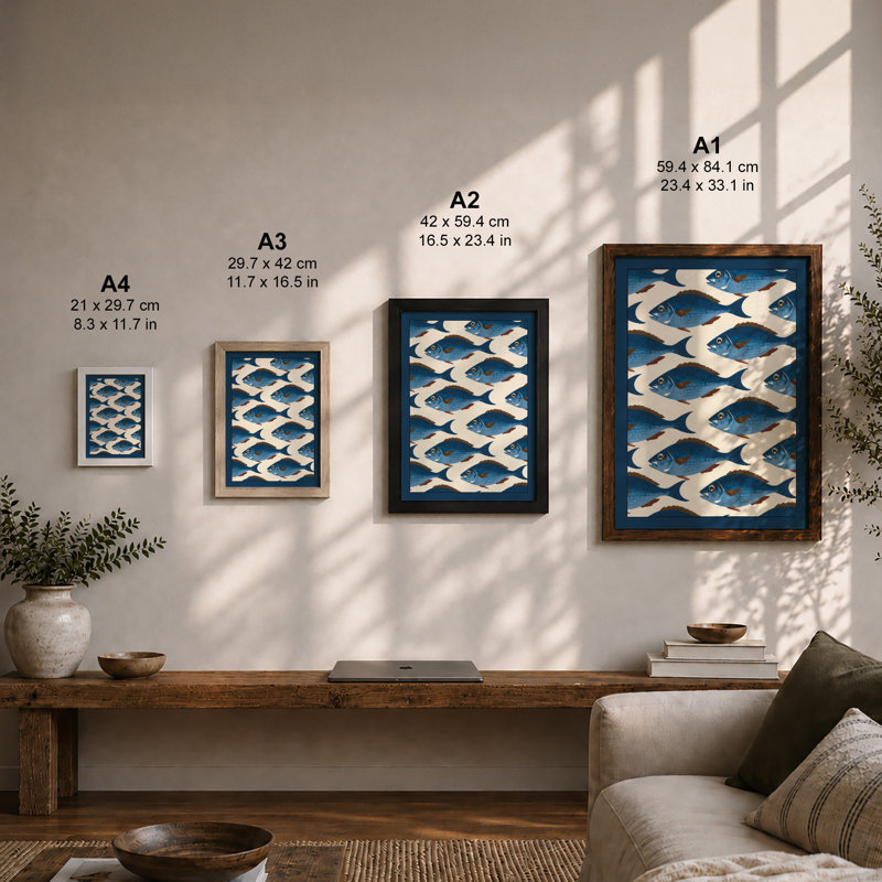 School of Fish Coastal - Framed Print, A3 - 42.0 x 29.7 cm, White