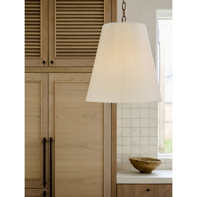 Amici 1-Light Pendant Light Bronze with Pleated Natural Linen Shade Modern Ceiling Pendant