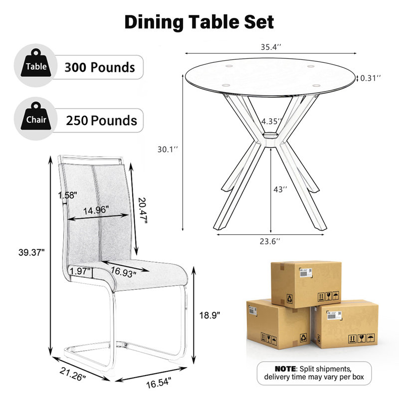 Ensemble de table de salle à manger moderne en verre avec chaises rembourrées en polyuréthane 4/6, pieds chromés argentés / noirs / dorés