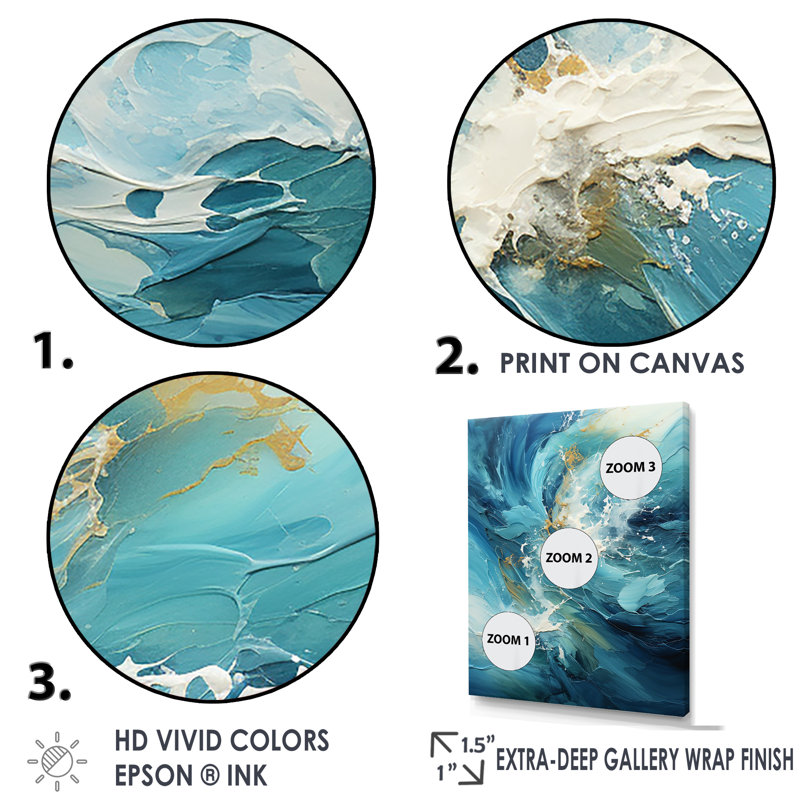 Océan blanc et courants bleus sur toile, H 32 po x l 16 po x P 1 po, Cadre flottant blanc