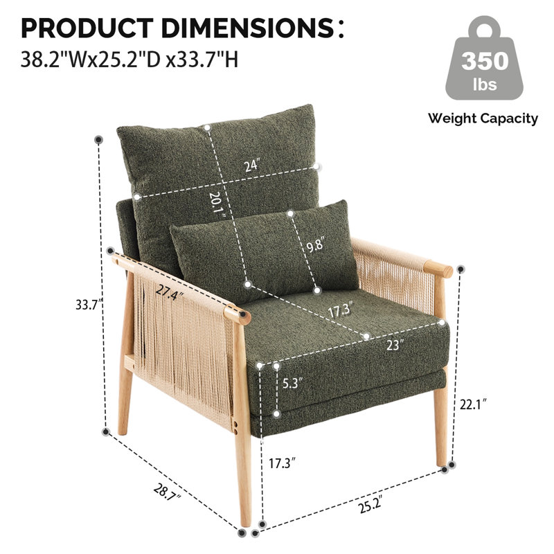 Fauteuil d'appoint en chenille avec coussin, Vert