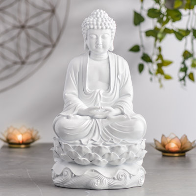 Statue 16 po bouddha blanc brillant méditant
