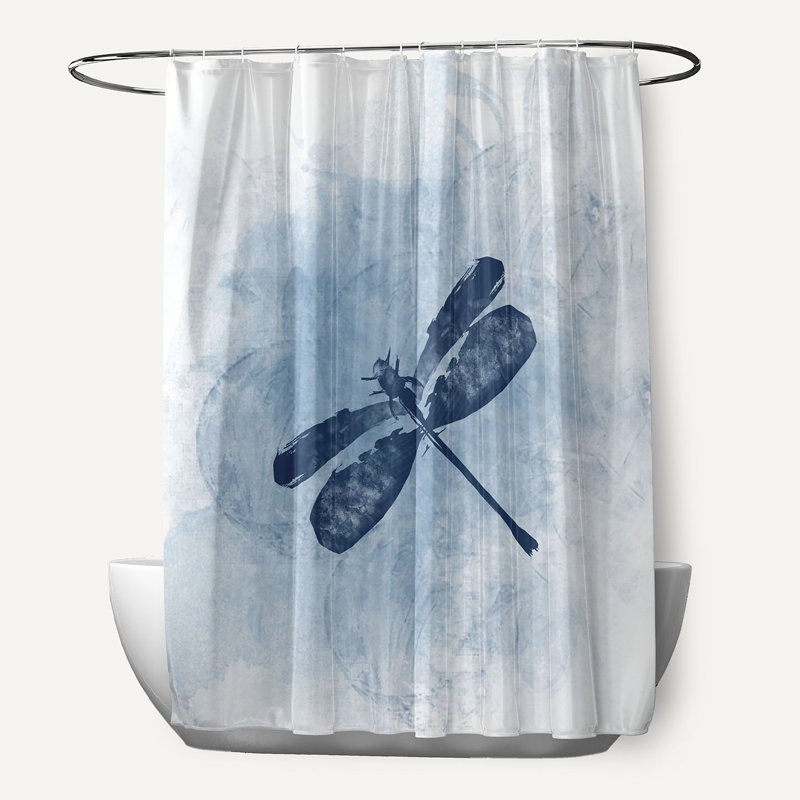 Rideau de douche simple libellule summer Oneill, Bleu