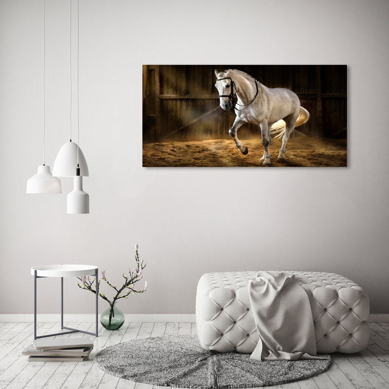 White Horse In The Stable - Wrapped Canvas Print
