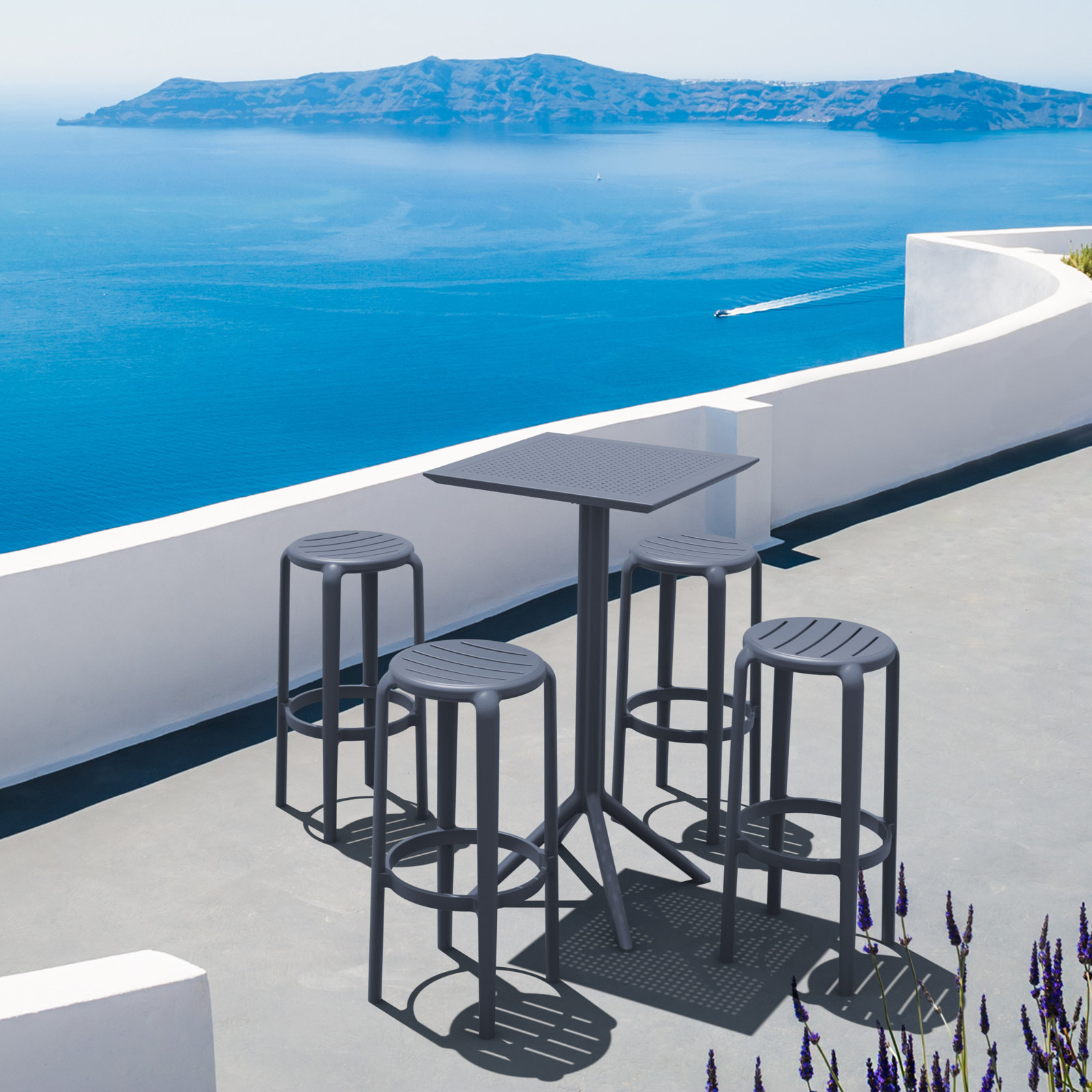 Awan Backless Outdoor Bar Stool, Dark Gray, 29.75"