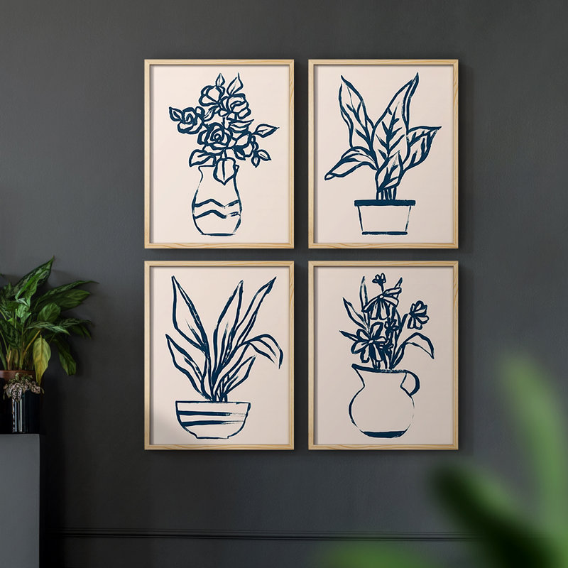 «Mauve Garden Flowers I», 4 pièces sur papier, Noir, H 14 po x l 44 po