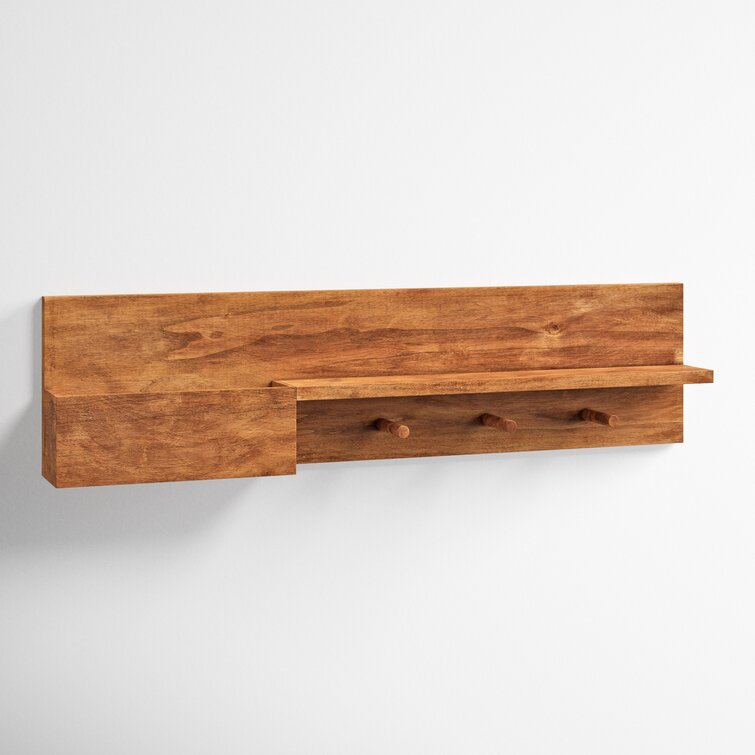 2 Piece Rubberwood Accent Shelf with Hooks